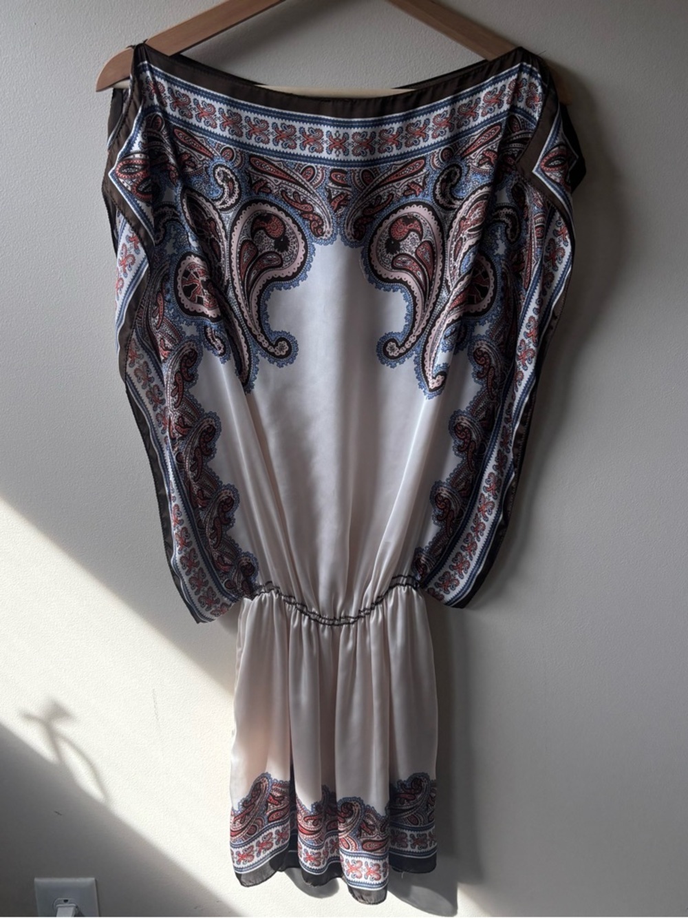 Max Studio Satin Cream Mini Dress with a Paisley Print